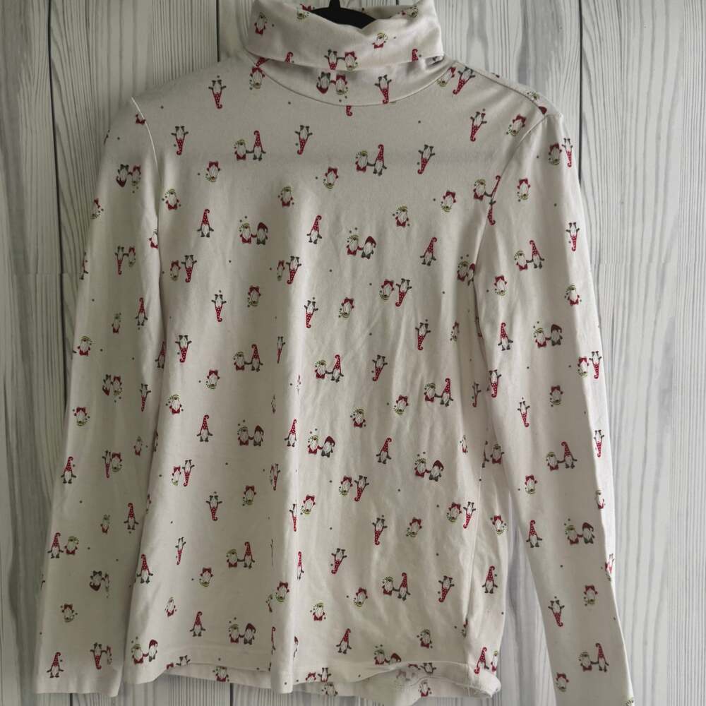 Cynthia Rowley Winter Holiday Gnomes on White Turtleneck Size Small